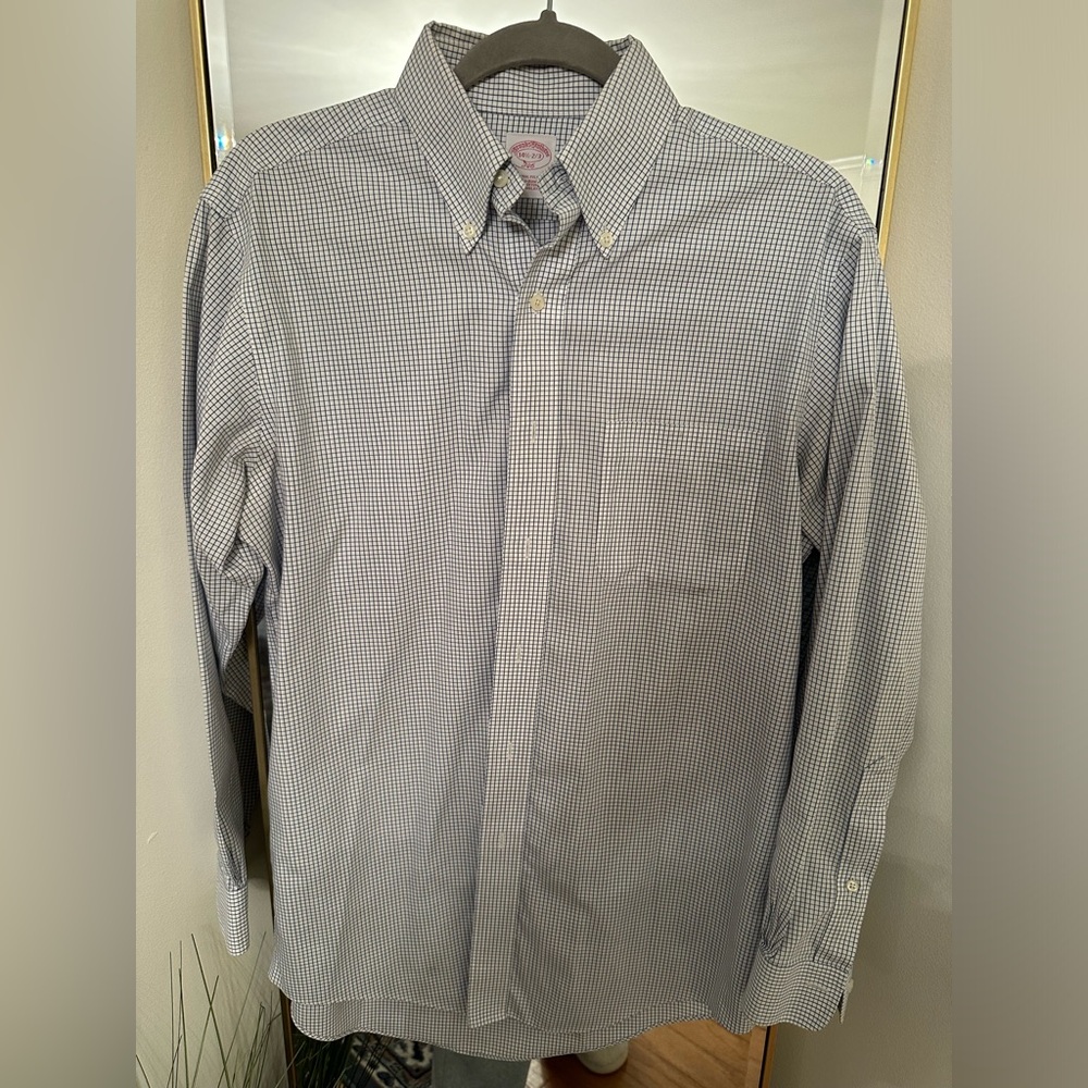 Men’s Brooks Brothers 346 White with Blur Checks Size 14 1/2 - 2/3